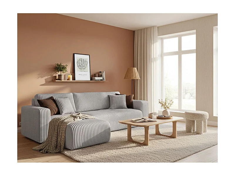 Canapé d'angle conv et réversible 4p ALYA velours cotelé épais Gris clair