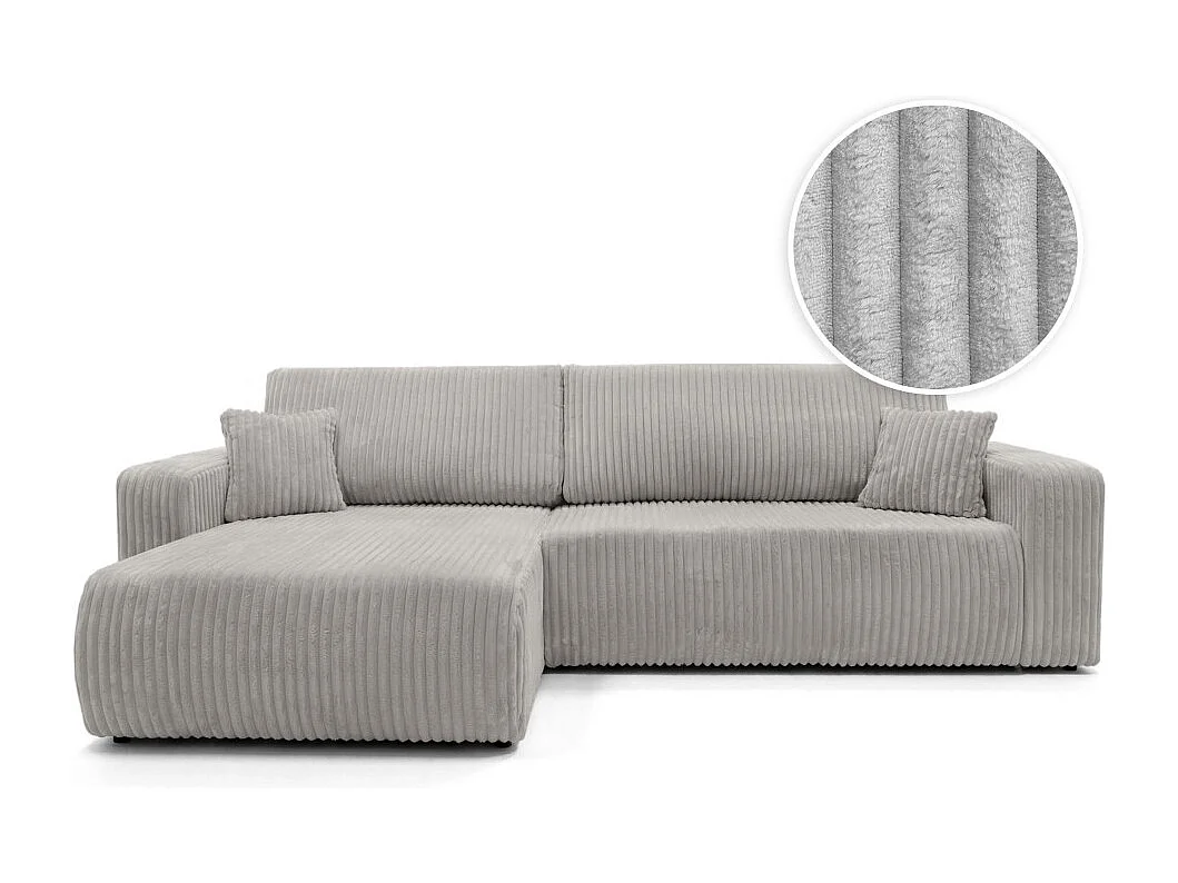 Canapé d'angle réversible conv 5p ALYA en velours cotelé épais Gris clair