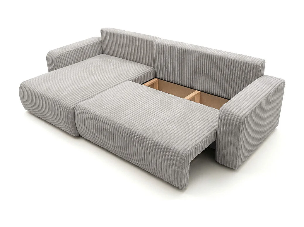 Canapé d'angle réversible conv 5p ALYA en velours cotelé épais Gris clair