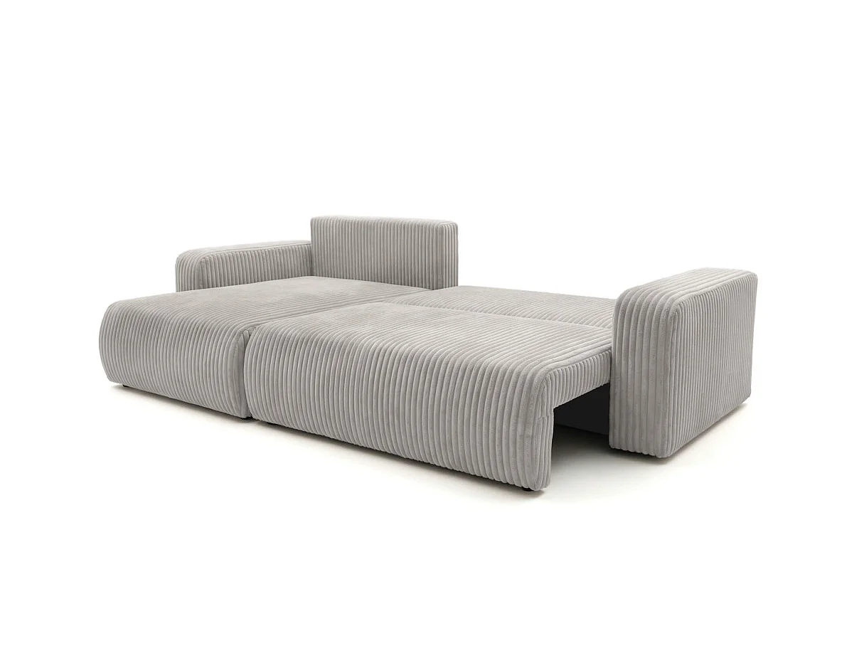 Canapé d'angle convertible 5 places en velours cotele gris clair