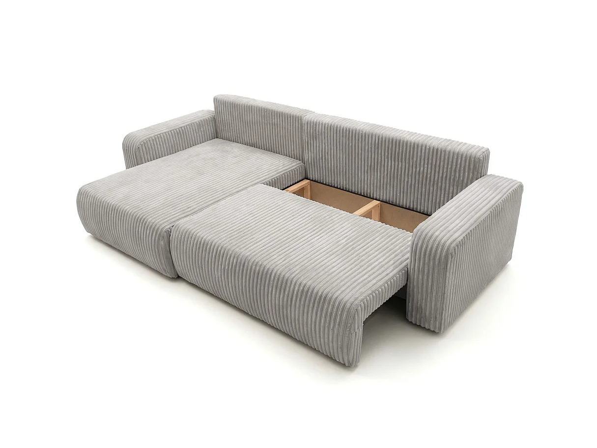 Canapé d'angle convertible 5 places en velours cotele gris clair