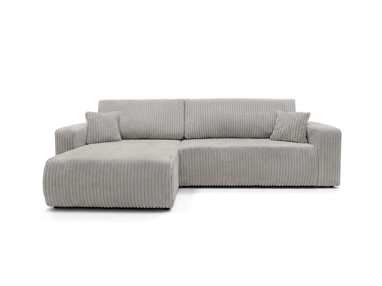 Canapé d'angle convertible 5 places en velours cotele gris clair