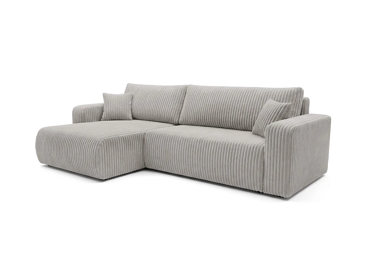 Canapé d'angle convertible 5 places en velours cotele gris clair