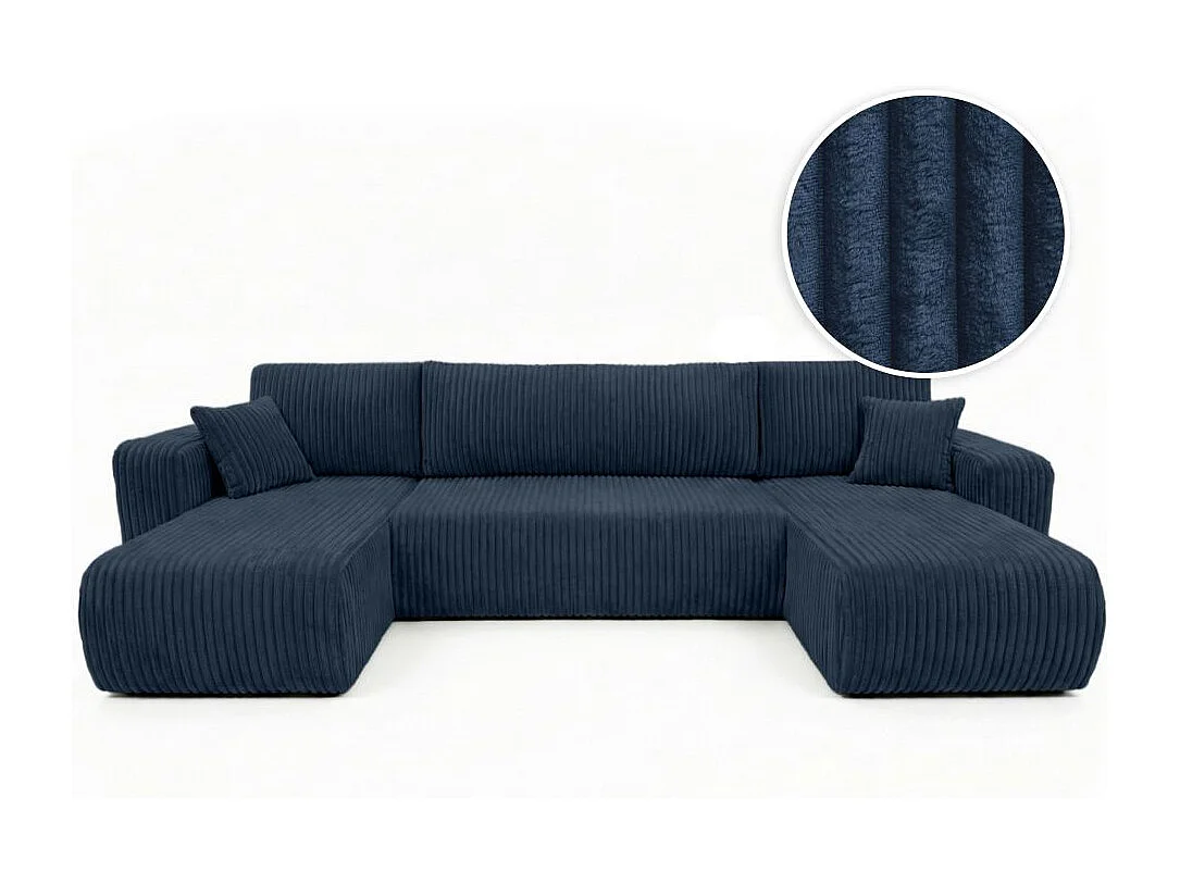 Canapé panoramique convertible 6p ALYA velours cotelé épais Bleu foncé