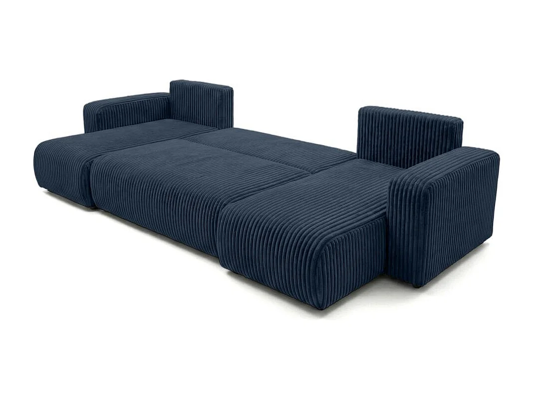 Canapé panoramique convertible 6p ALYA velours cotelé épais Bleu foncé