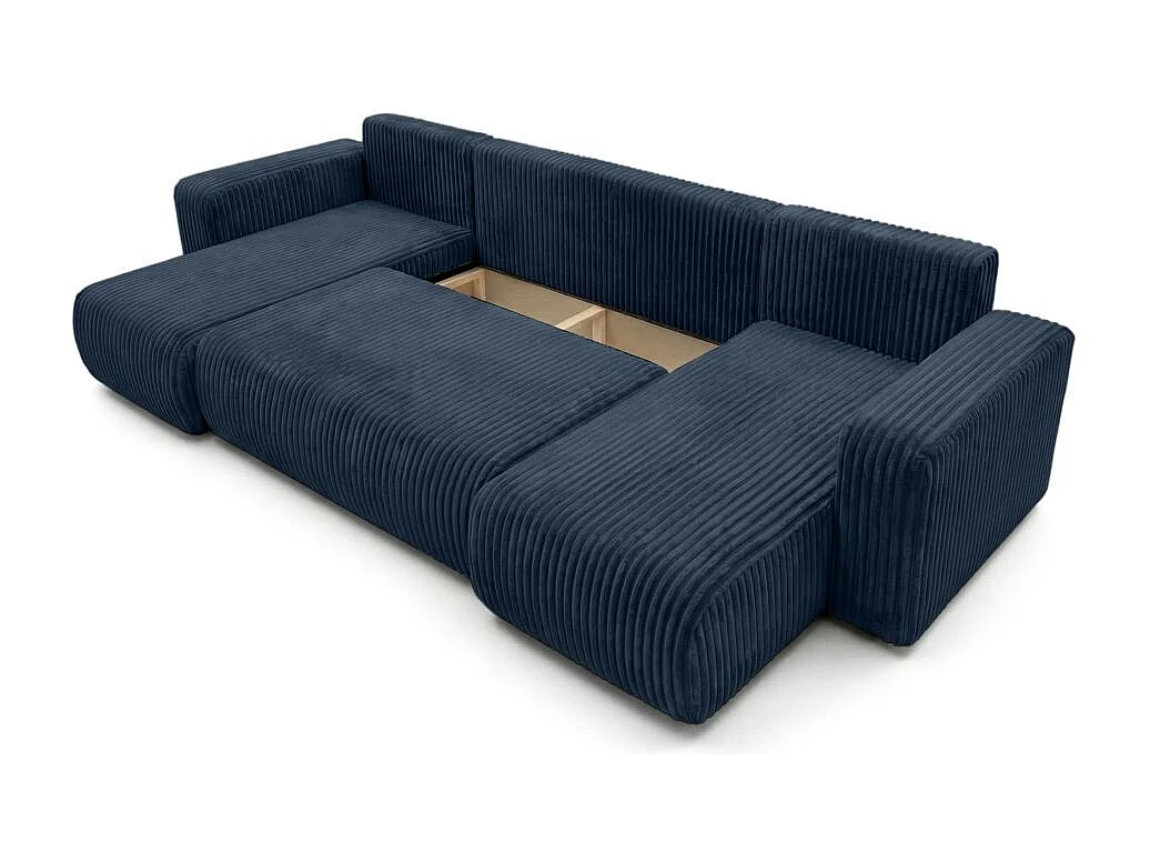 Canapé panoramique convertible 6p ALYA velours cotelé épais Bleu foncé
