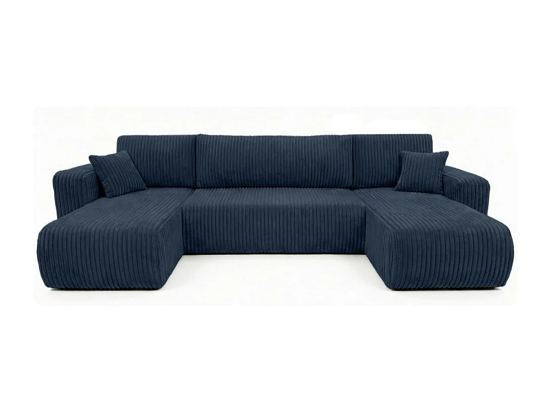 Canapé panoramique convertible 6p ALYA velours cotelé épais Bleu foncé
