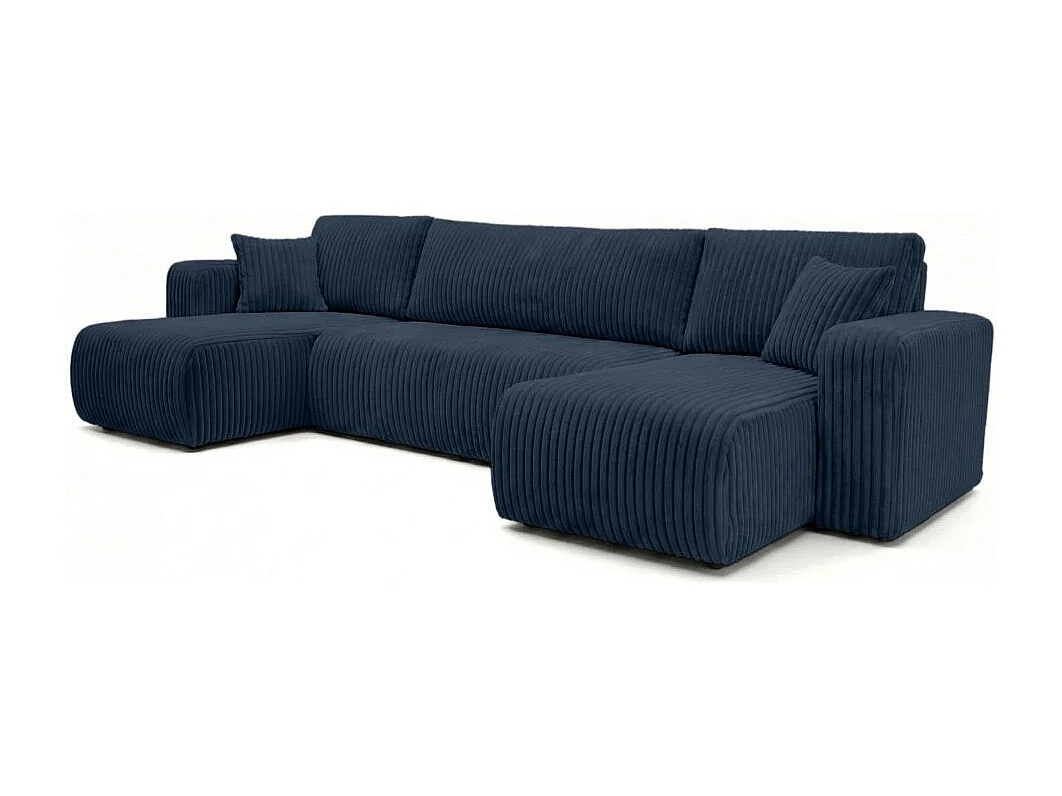 Canapé panoramique convertible 6p ALYA velours cotelé épais Bleu foncé