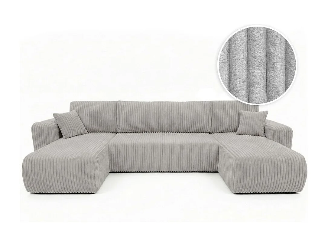 Canapé panoramique convertible 6p ALYA velours cotelé épais Gris clair
