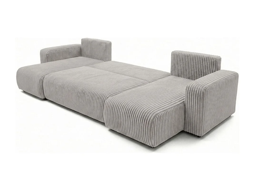 Canapé panoramique convertible 6p ALYA velours cotelé épais Gris clair