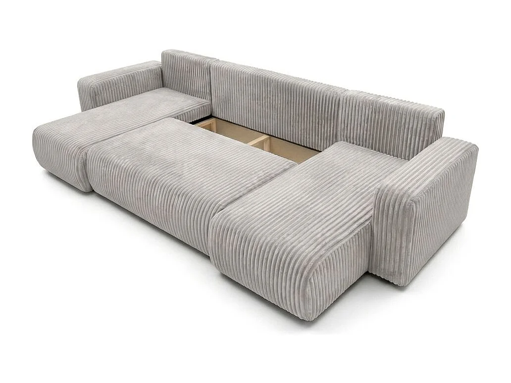 Canapé panoramique convertible 6p ALYA velours cotelé épais Gris clair