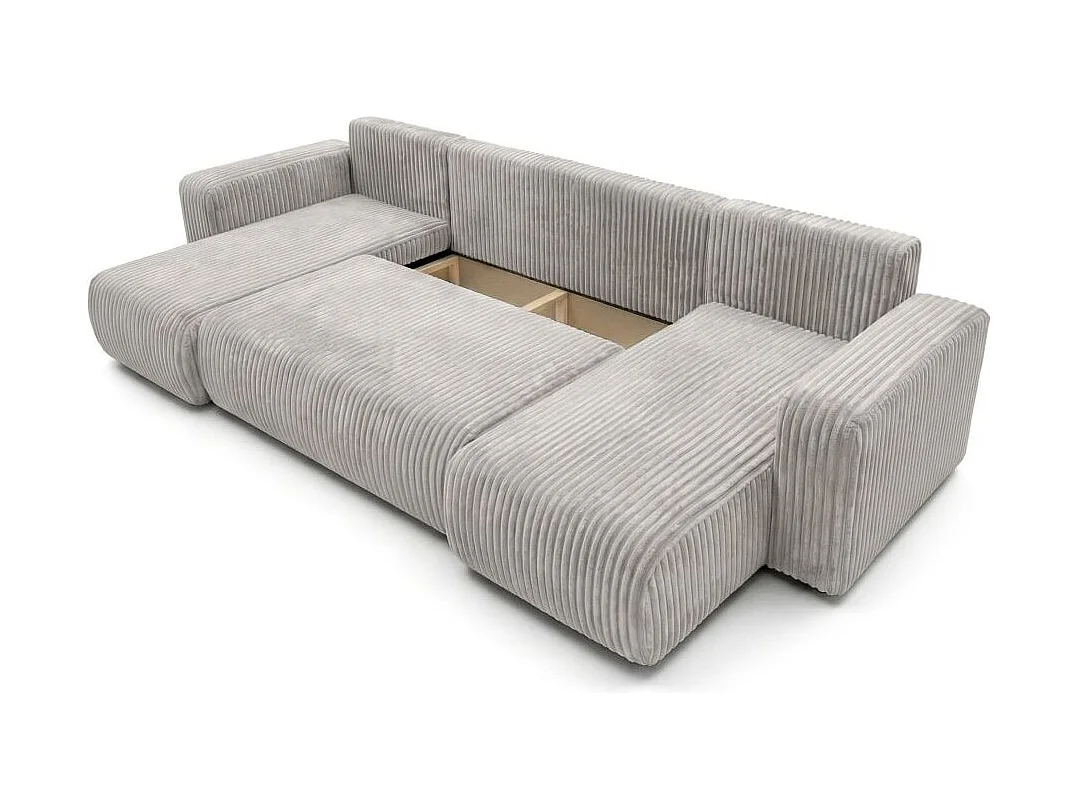 Canapé panoramique convertible 6p ALYA velours cotelé épais Gris clair