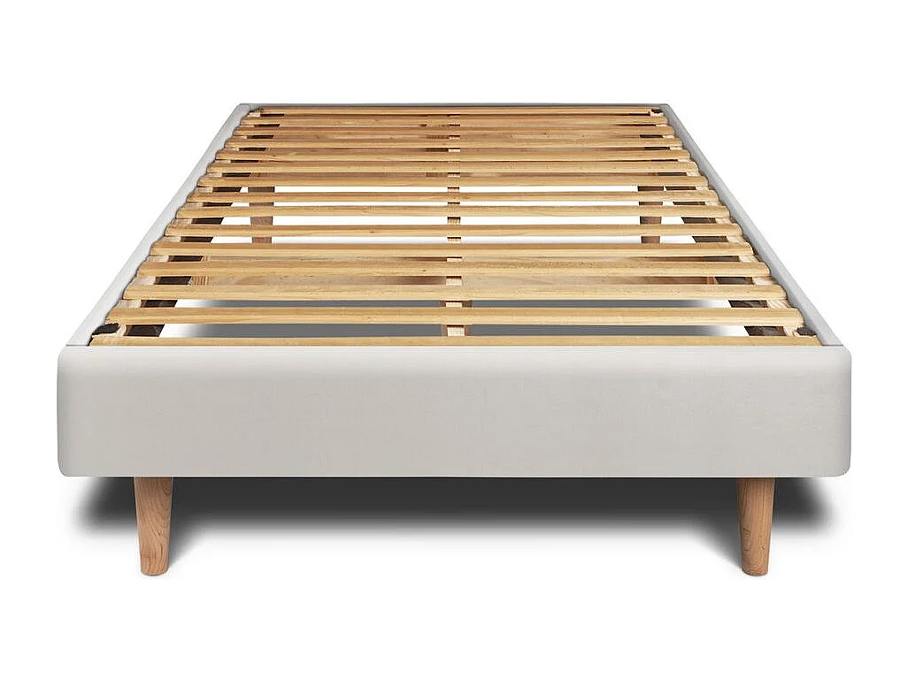 Lit 90x200cm avec tête de lit lignes velours et sommier kit gris clair - Hauteur totale : 29cm