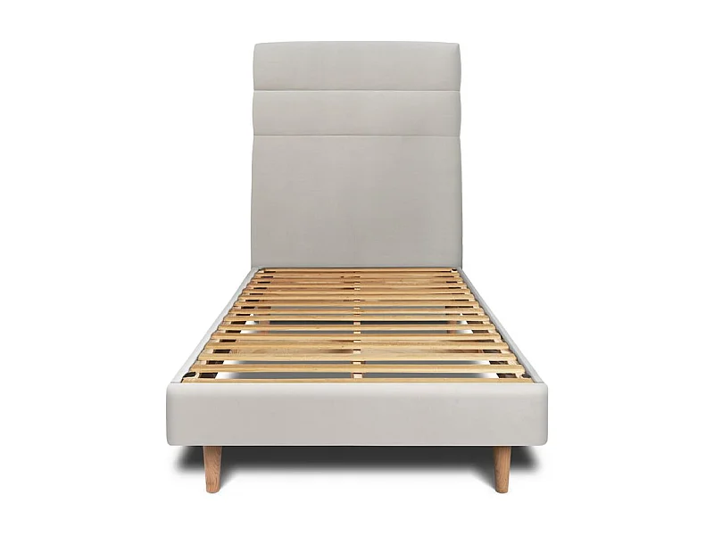 Lit 90x200cm avec tête de lit lignes velours et sommier kit gris clair - Hauteur totale : 29cm