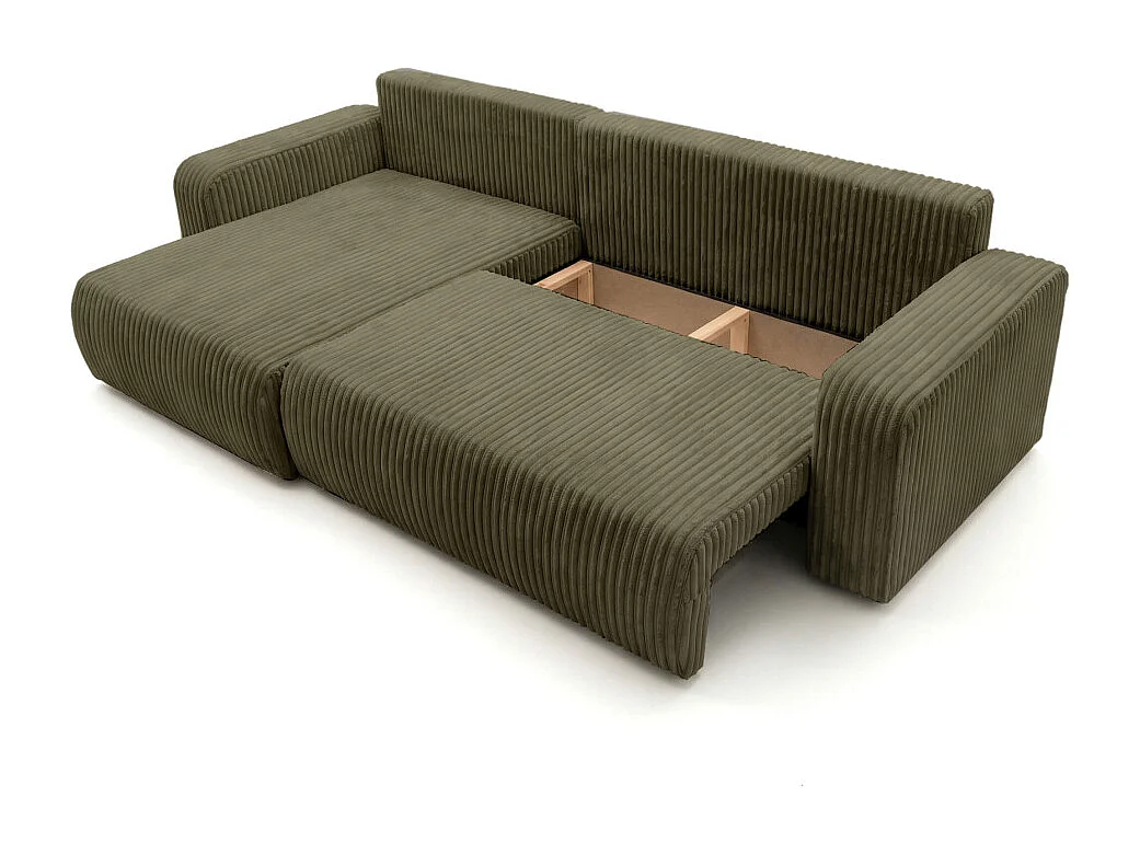 Canapé d'angle réversible conv 5p ALYA en velours cotelé épais Vert kaki