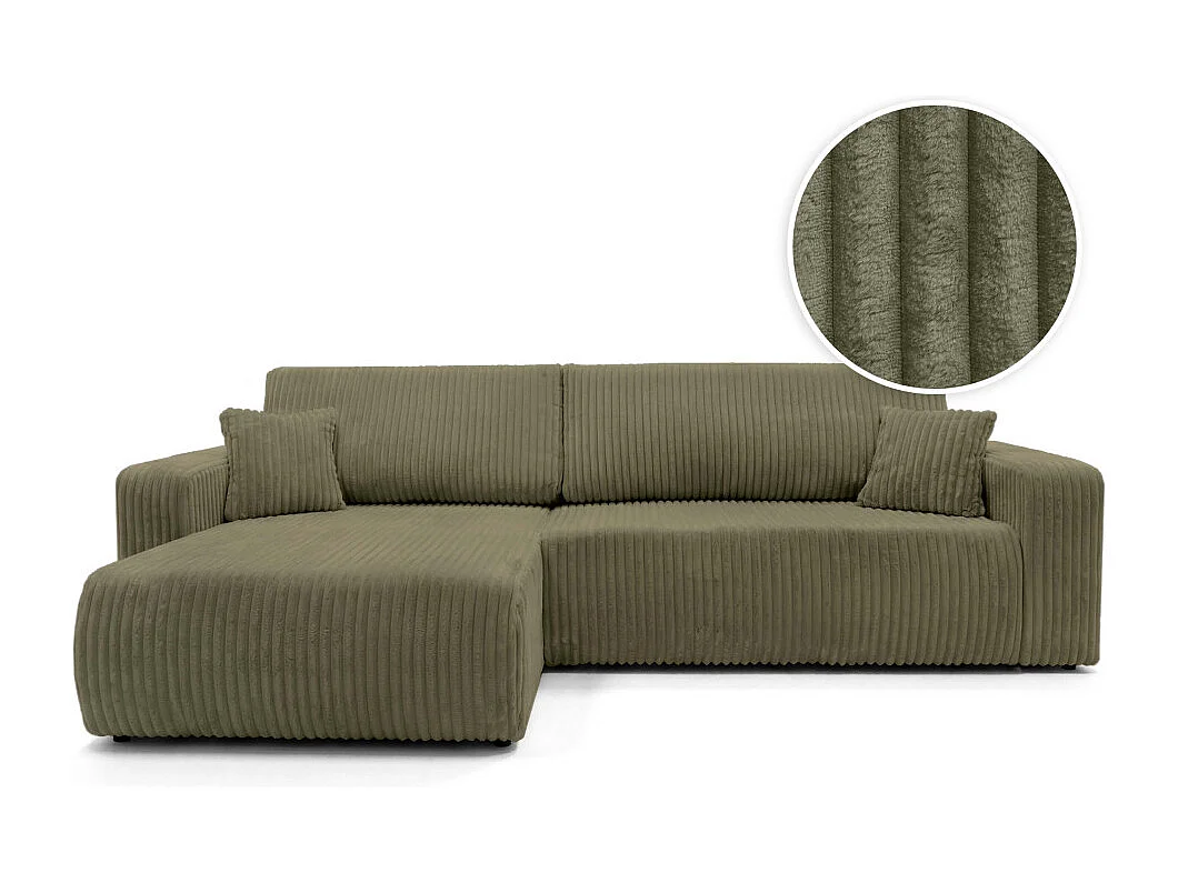 Canapé d'angle réversible conv 5p ALYA en velours cotelé épais Vert kaki