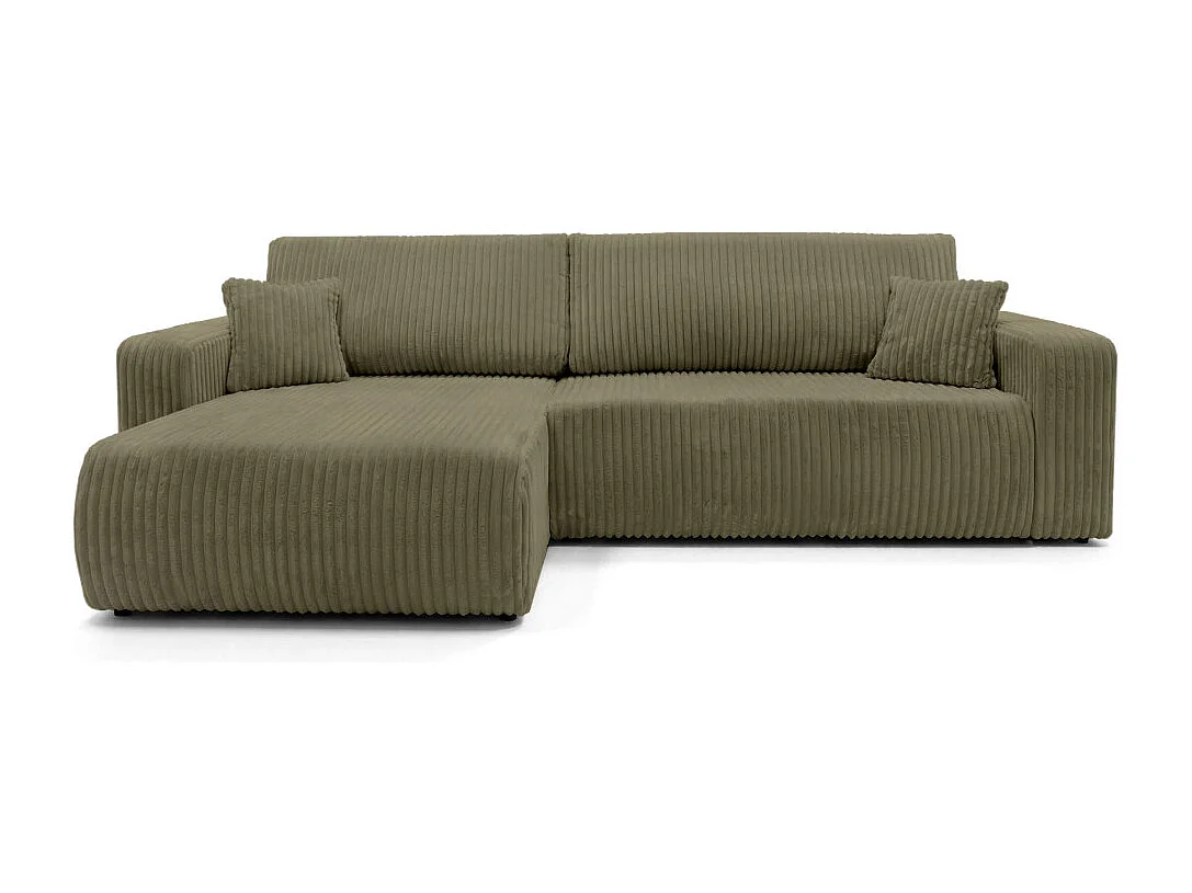 Canapé d'angle réversible conv 5p ALYA en velours cotelé épais Vert kaki