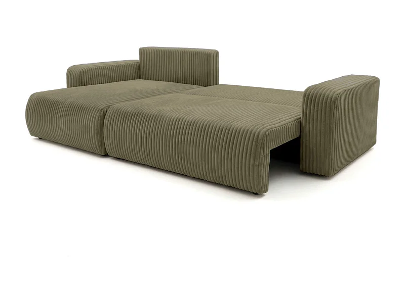 Canapé d'angle réversible conv 5p ALYA en velours cotelé épais Vert kaki