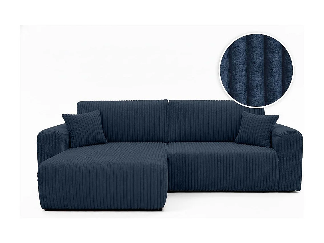 Canapé d'angle compact réversible et convertible ALYA 4 places en velours cotelé épais - Bleu foncé