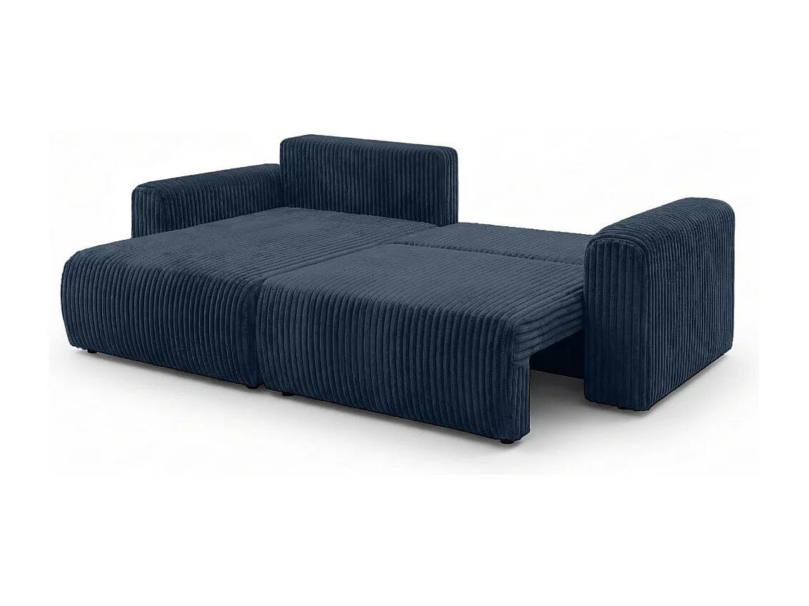 Canapé d'angle compact réversible et convertible ALYA 4 places en velours cotelé épais - Bleu foncé