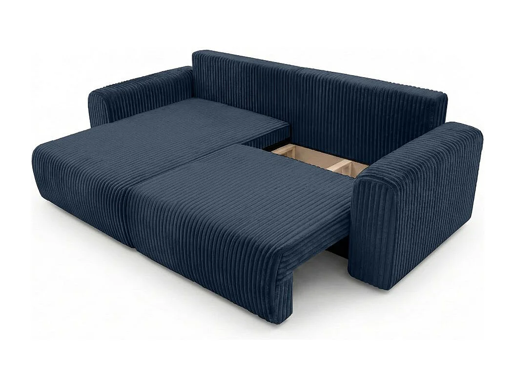 Canapé d'angle compact réversible et convertible ALYA 4 places en velours cotelé épais - Bleu foncé