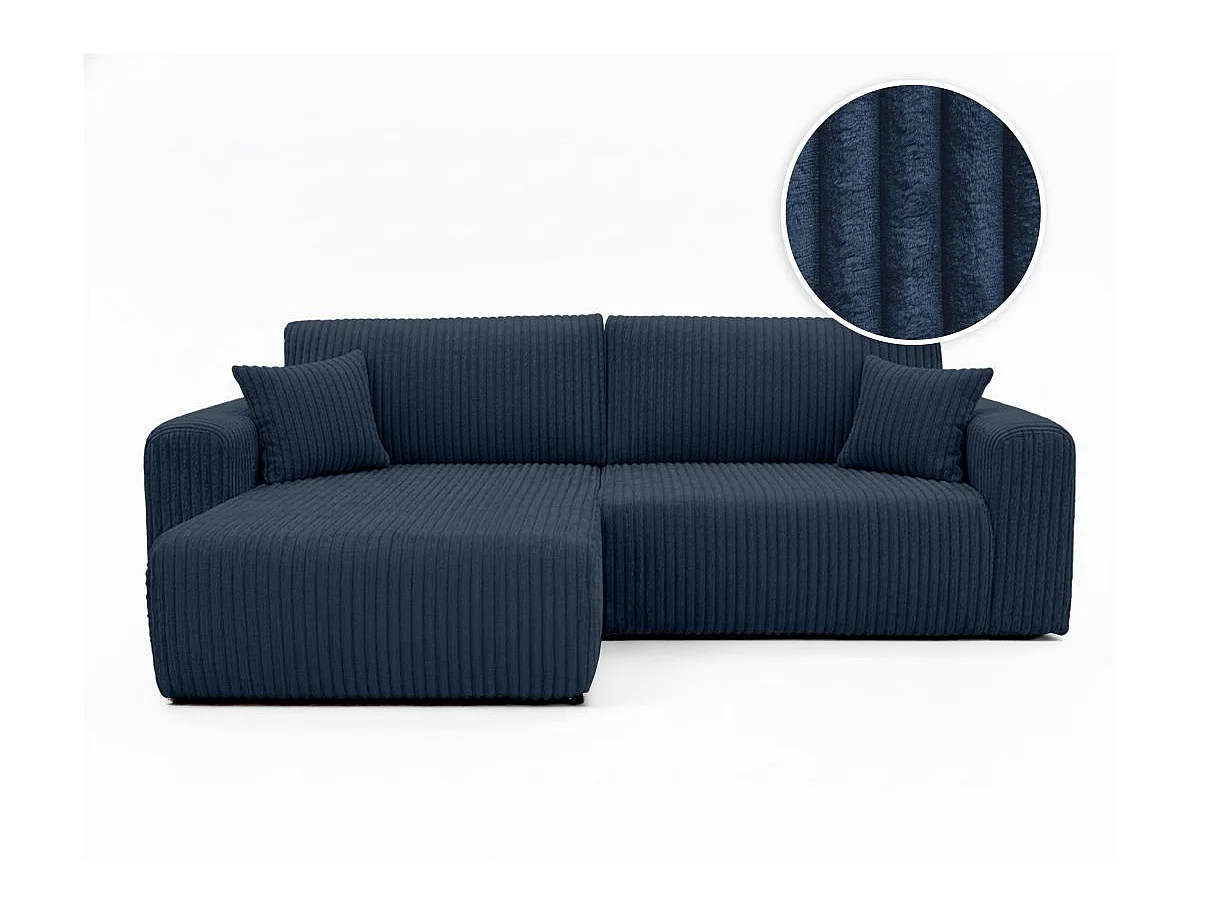Canapé d'angle convertible 4 places en velours cotele bleu foncé