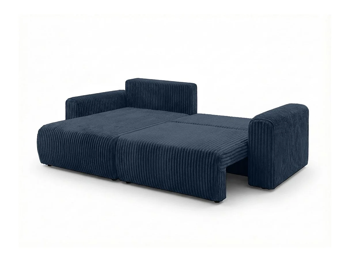 Canapé d'angle convertible 4 places en velours cotele bleu foncé