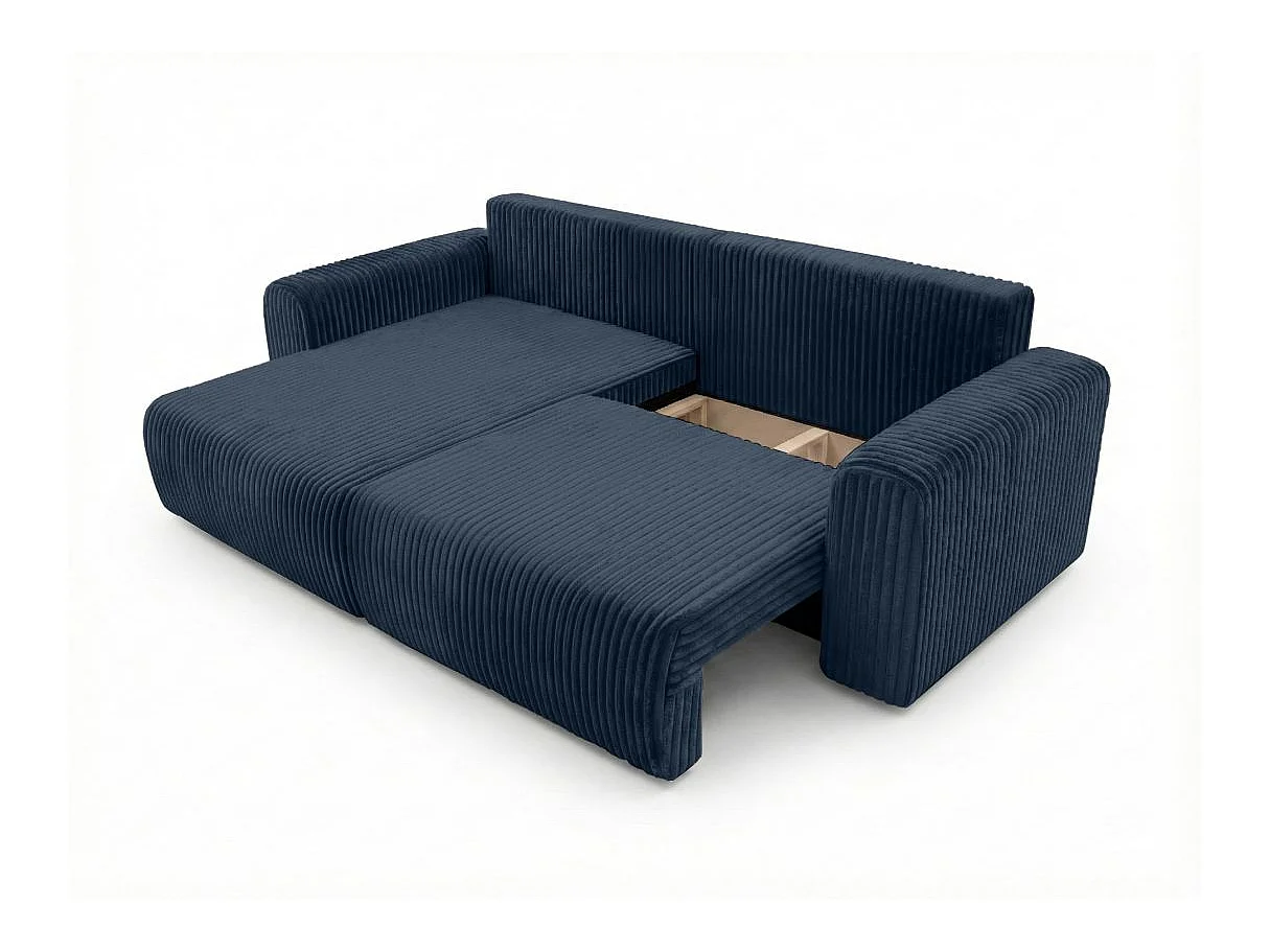 Canapé d'angle convertible 4 places en velours cotele bleu foncé