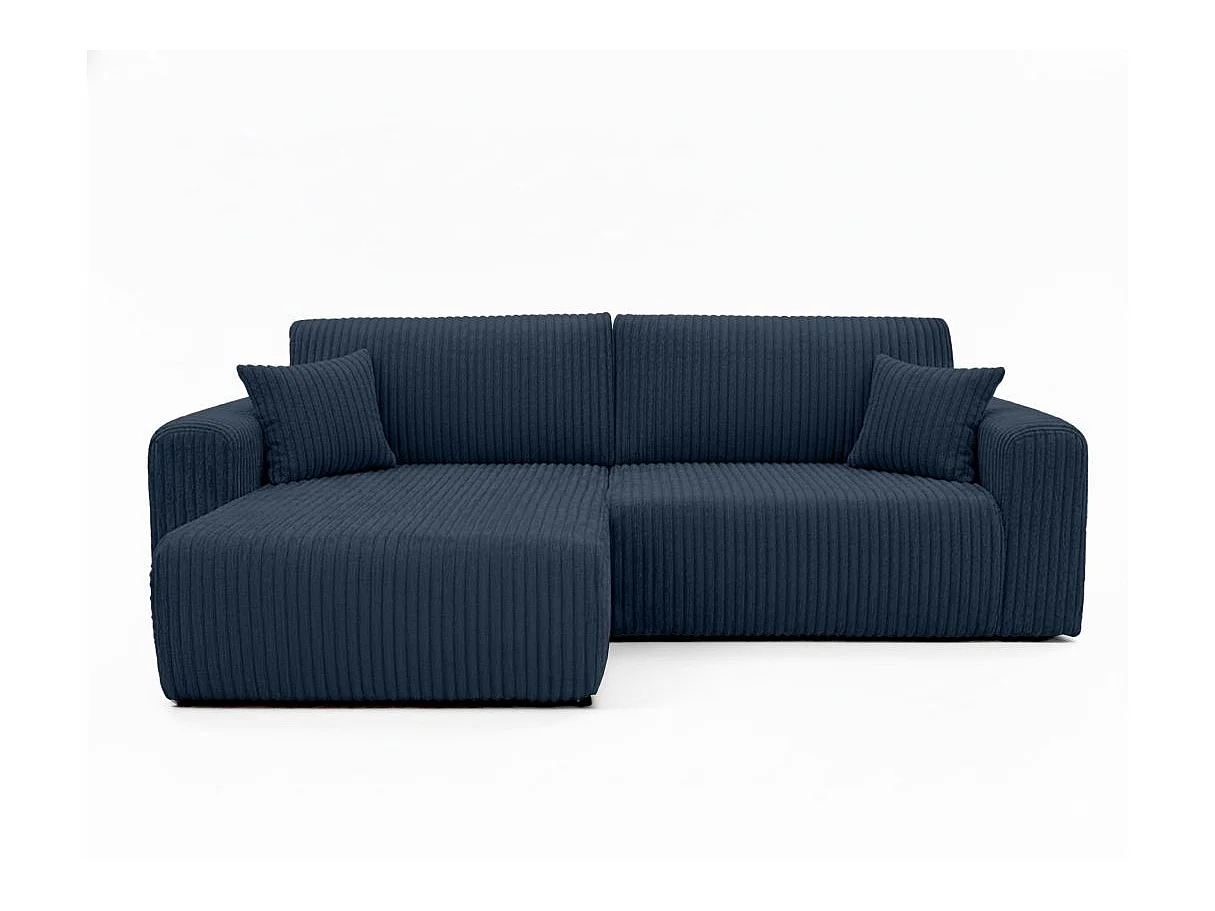 Canapé d'angle convertible 4 places en velours cotele bleu foncé