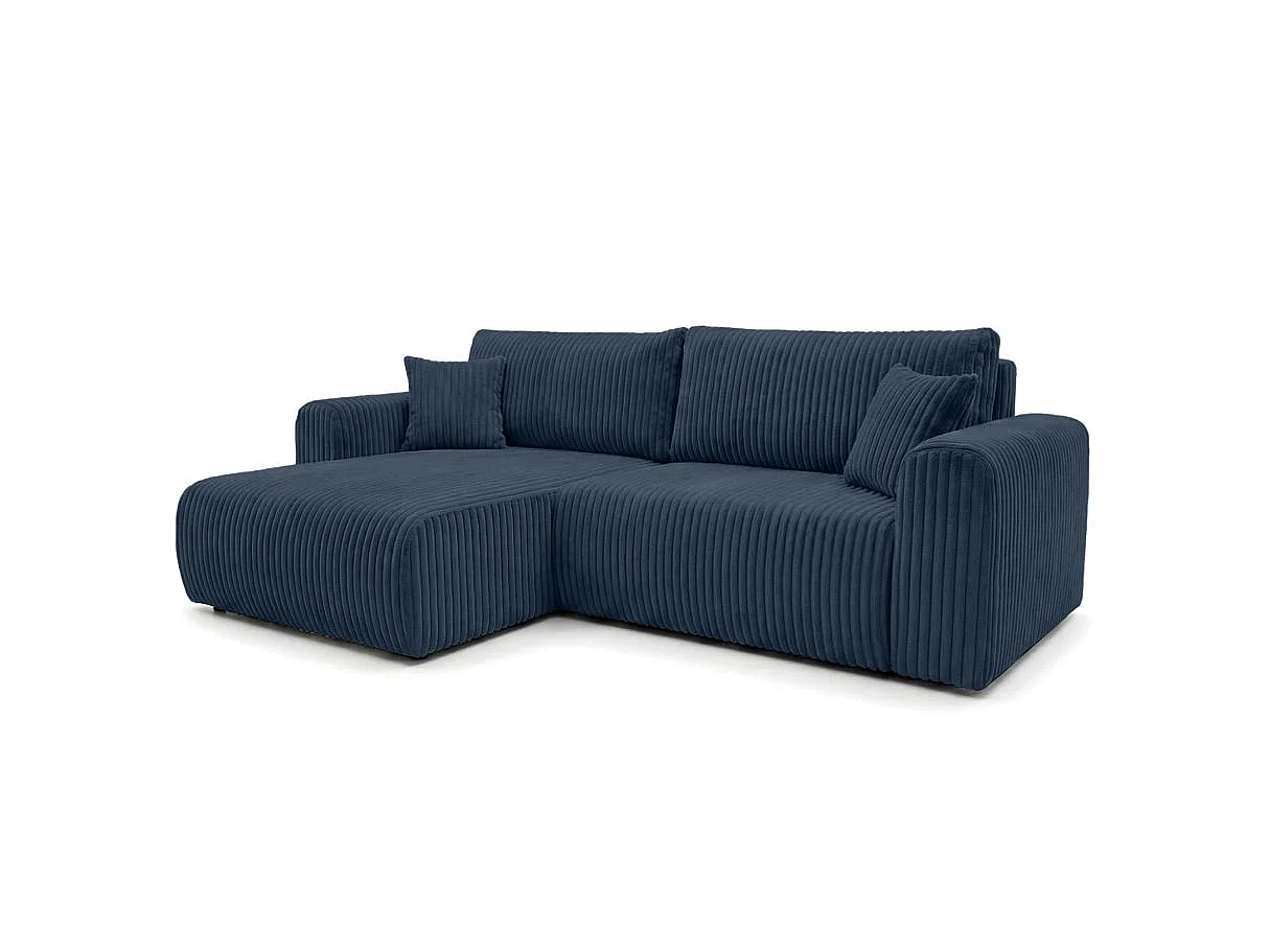 Canapé d'angle convertible 4 places en velours cotele bleu foncé