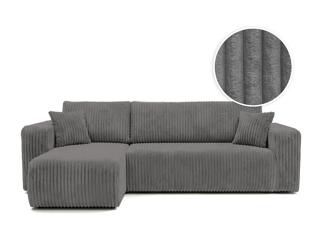 Canapé d'angle conv et réversible 4p ALYA velours cotelé épais Gris anthracite