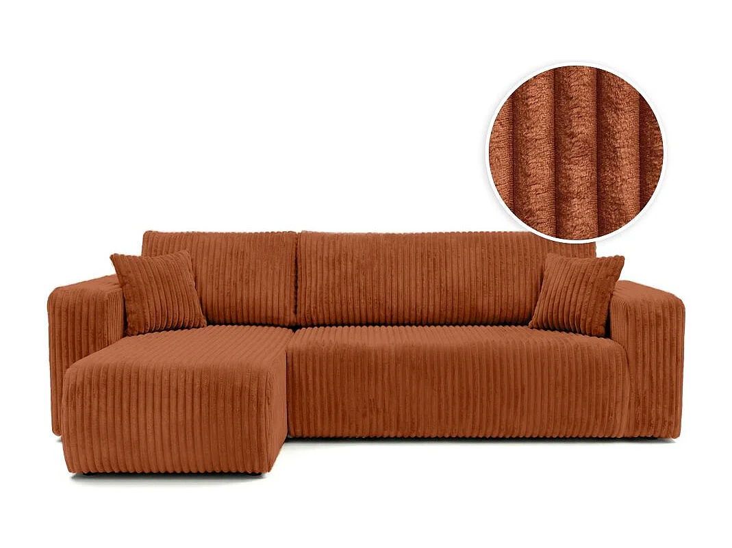 Canapé d'angle conv et réversible 4p ALYA velours cotelé épais Terracotta