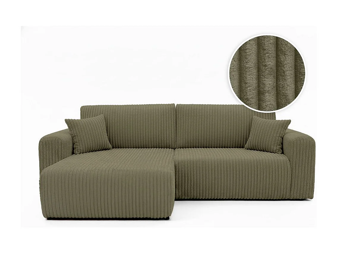Canapé d'angle compact réversible et convertible ALYA 4 places en velours cotelé épais - Vert kaki