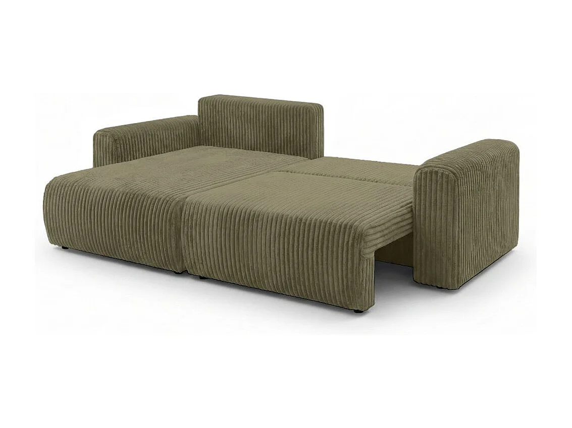 Canapé d'angle compact réversible et convertible ALYA 4 places en velours cotelé épais - Vert kaki