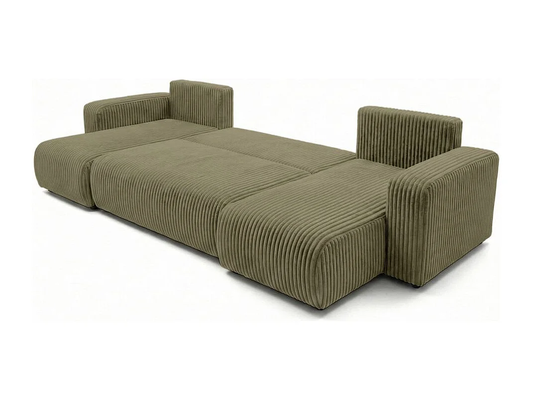 Canapé panoramique convertible 6p ALYA velours cotelé épais Vert kaki