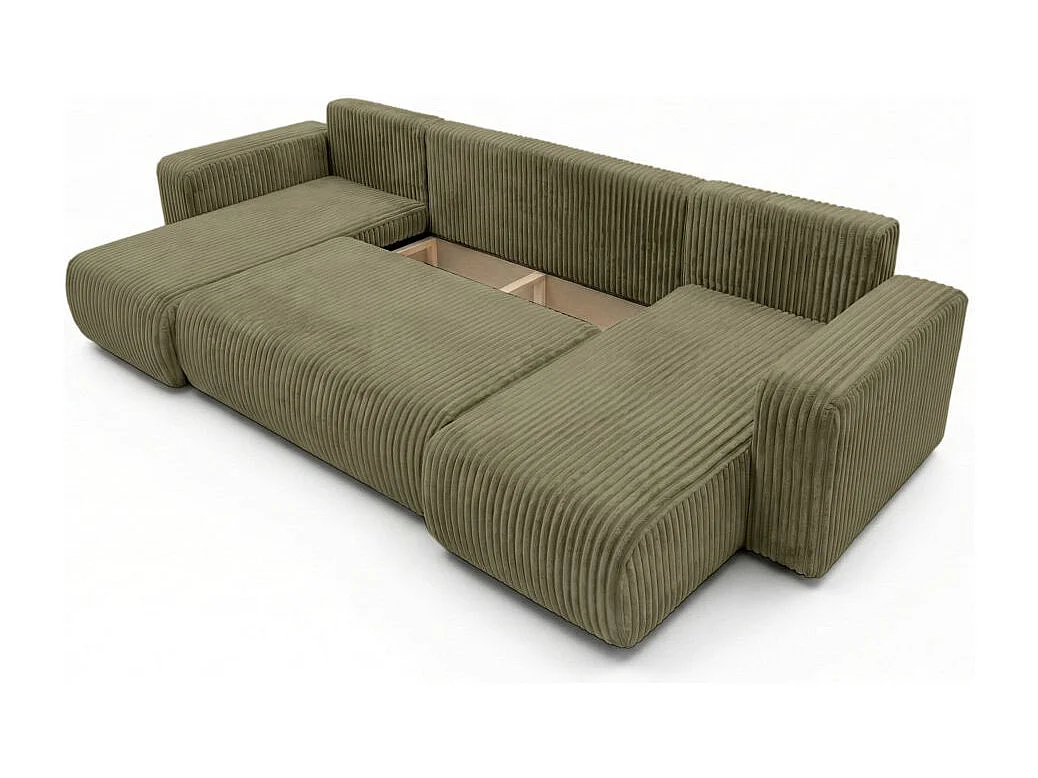 Canapé panoramique convertible 6p ALYA velours cotelé épais Vert kaki