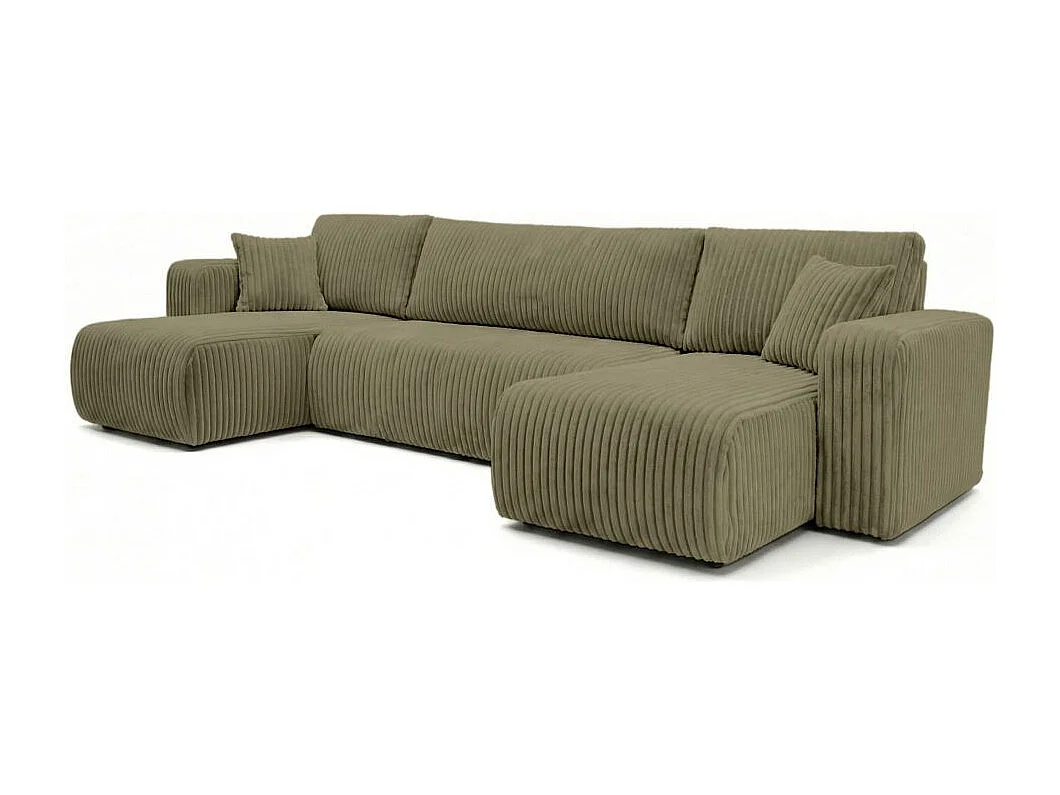 Canapé panoramique convertible 6p ALYA velours cotelé épais Vert kaki