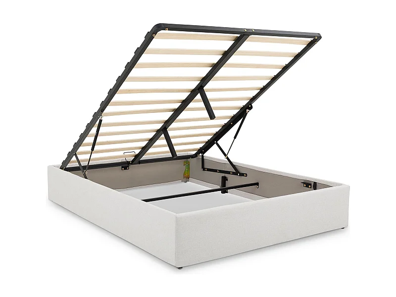 Lit Coffre BLISS 160x200 Rembourré en Tissu Gris, Lit Double QUeen Size avec Sommier Coffre pour un Rangement Optimal