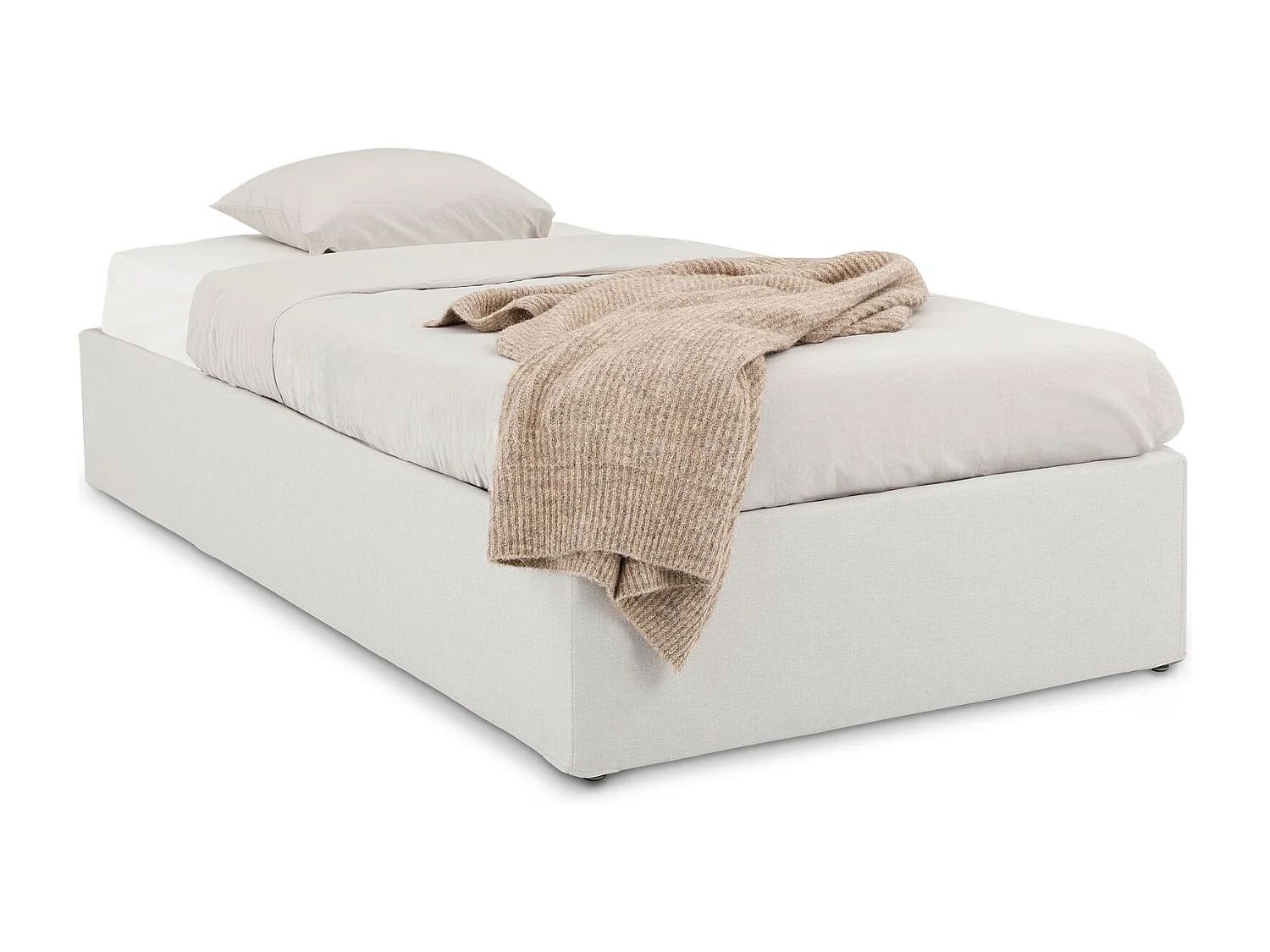 Lit Coffre BLISS 90x190 Rembourré en Tissu Gris, Lit Simple avec Sommier Coffre pour un Rangement Optimal