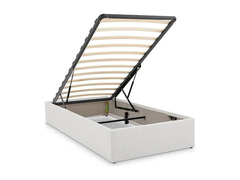 Lit Coffre BLISS 90x190 Rembourré en Tissu Gris, Lit Simple avec Sommier Coffre pour un Rangement Optimal