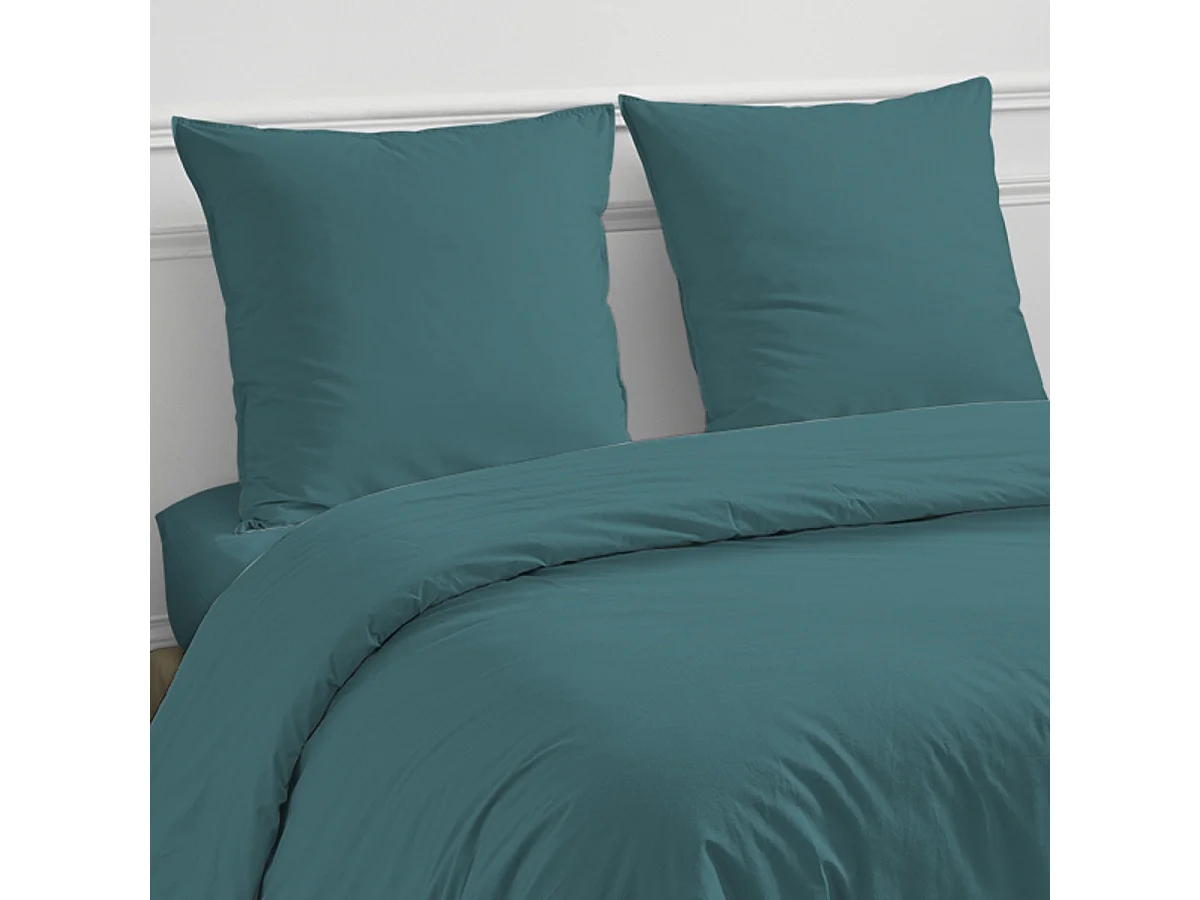 Drap housse en coton 57 fils uni bonnet 25cm canard 180x200cm