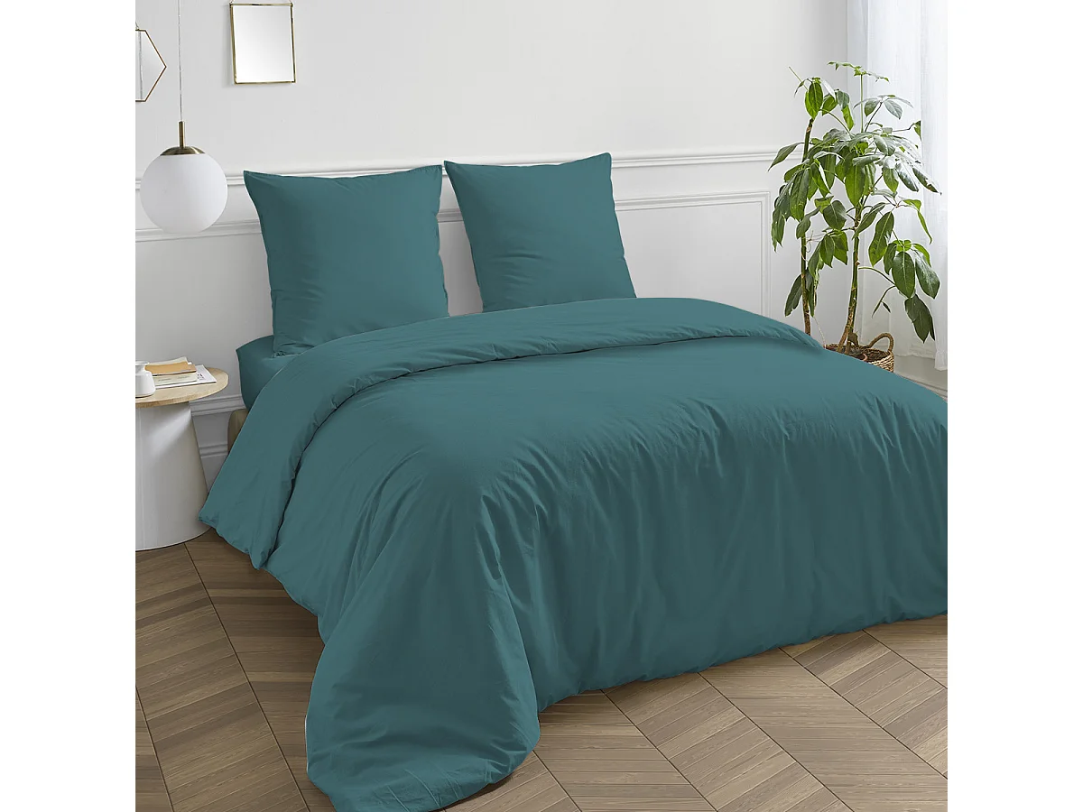 Drap housse en coton 57 fils uni bonnet 25cm canard 180x200cm