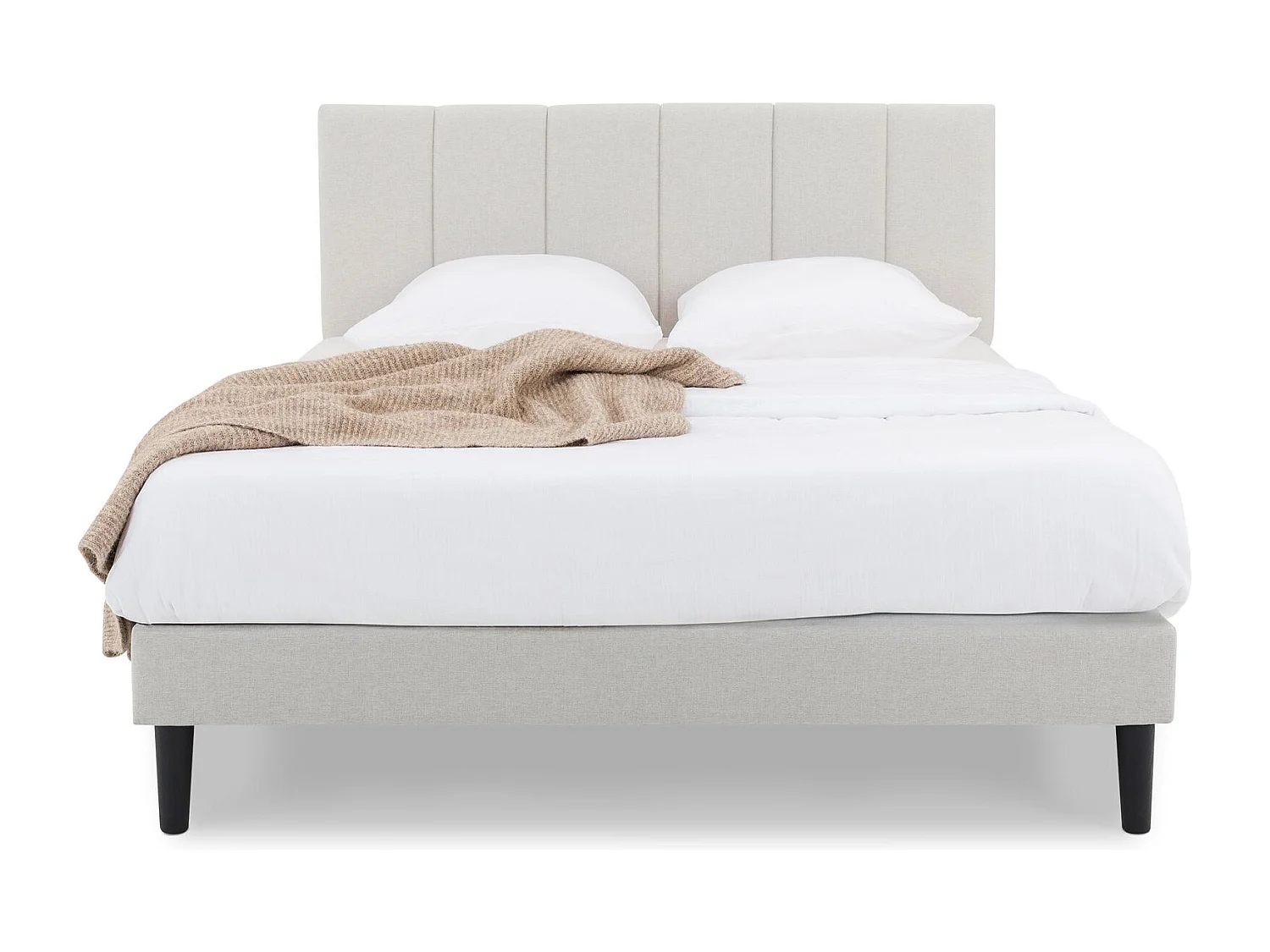 Lit Double OLBIA 140x190 cm, Rembourré en Tissu Gris Clair, Cadre de Lit Adulte, Sommier Inclus