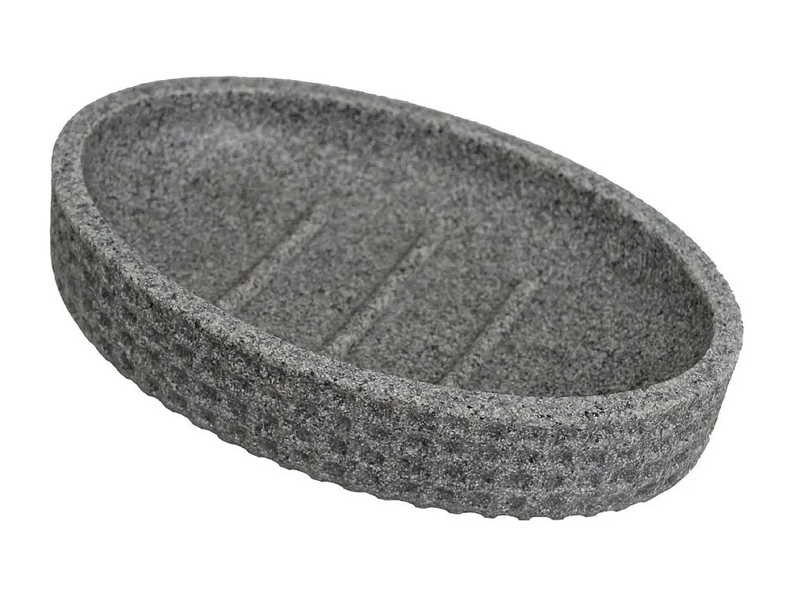 Set de salle de bain de 3 pièces : Distributeur de Savon, Porte Savon et Gobelet en Polyrésine coloris gris