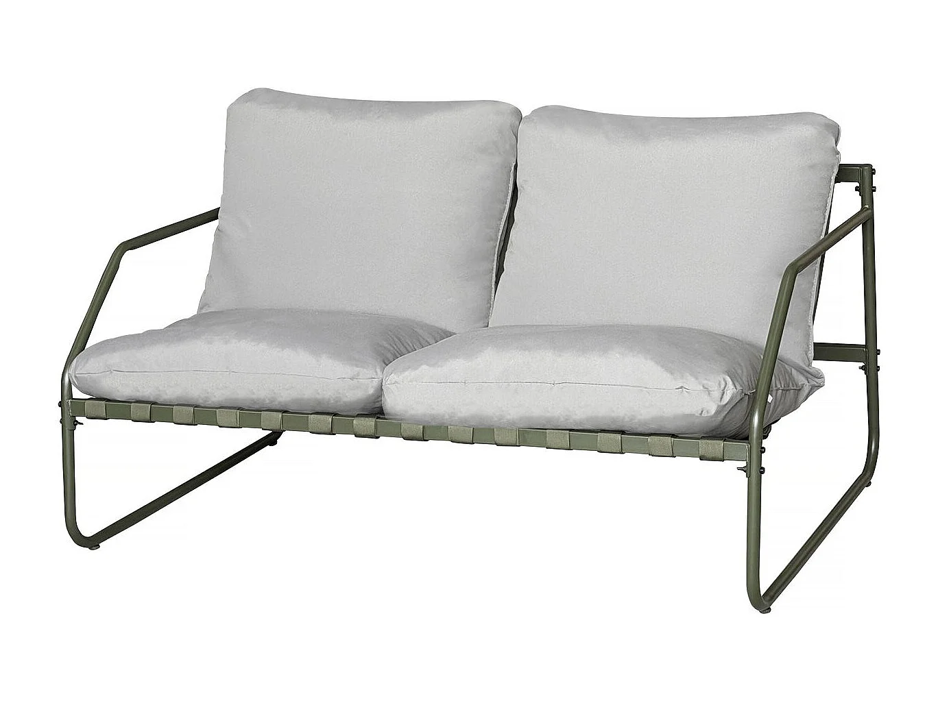 Salotto da giardino in metallo verde "Sora" per 4 persone con cuscini in poliestere e tavolino in vetro