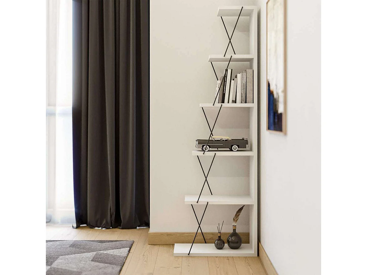 Biała drewniana biblioteczka "Ayder" 5 półek 50x22x150 cm, nowoczesny i solidny design