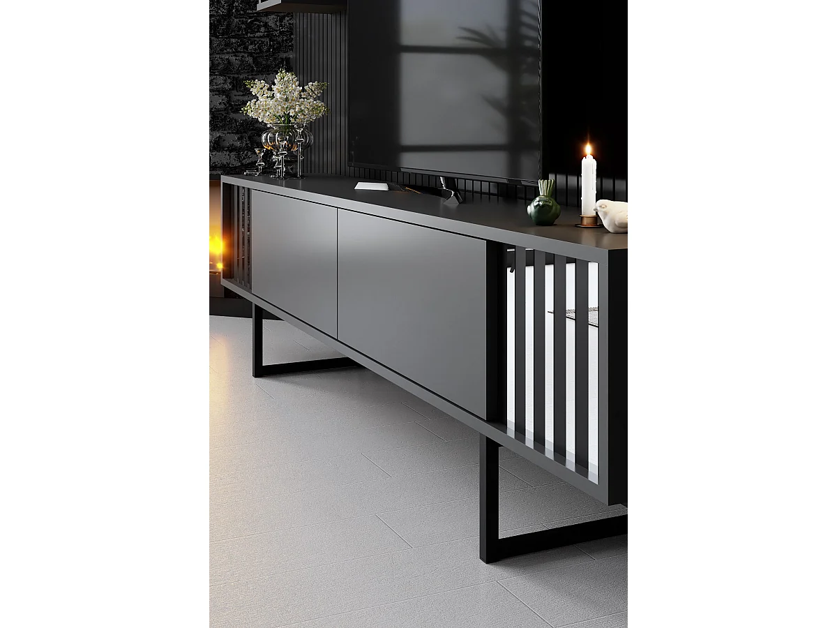 Meuble TV en bois "Chrome Line" - 180 x 30 x 48 cm - AnthraciteNoir