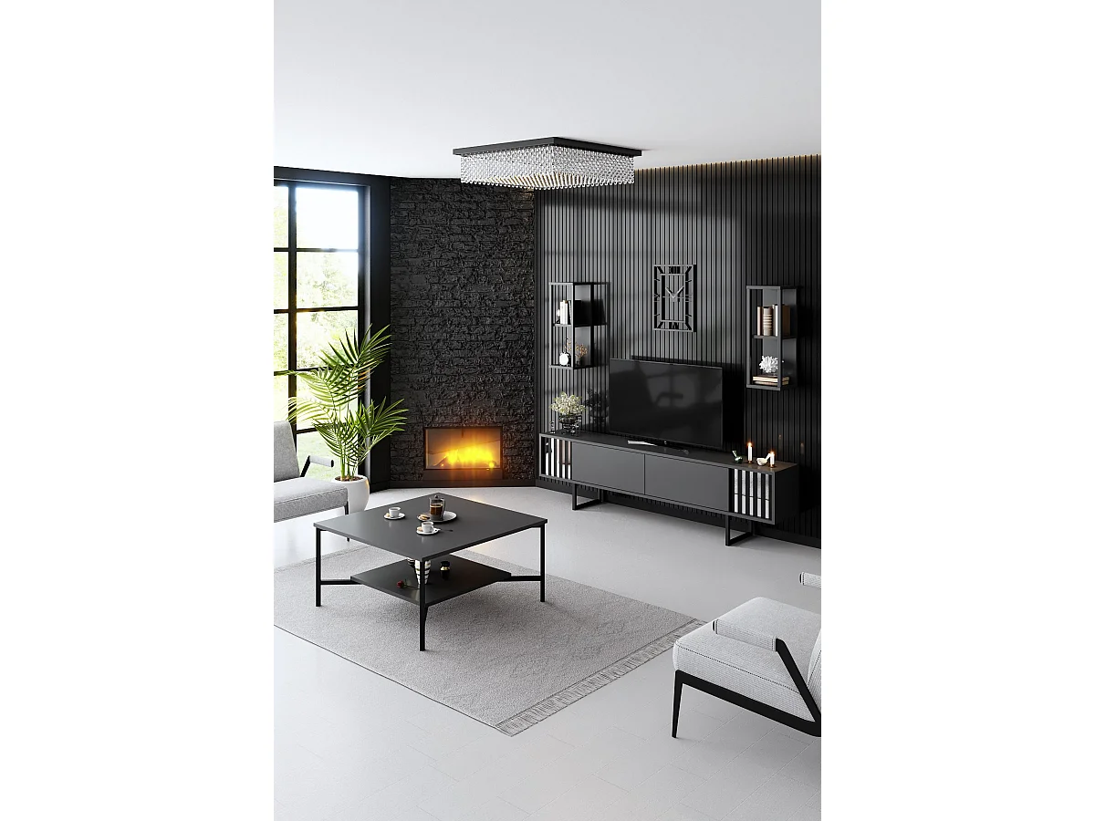 Meuble TV en bois "Chrome Line" - 180 x 30 x 48 cm - AnthraciteNoir