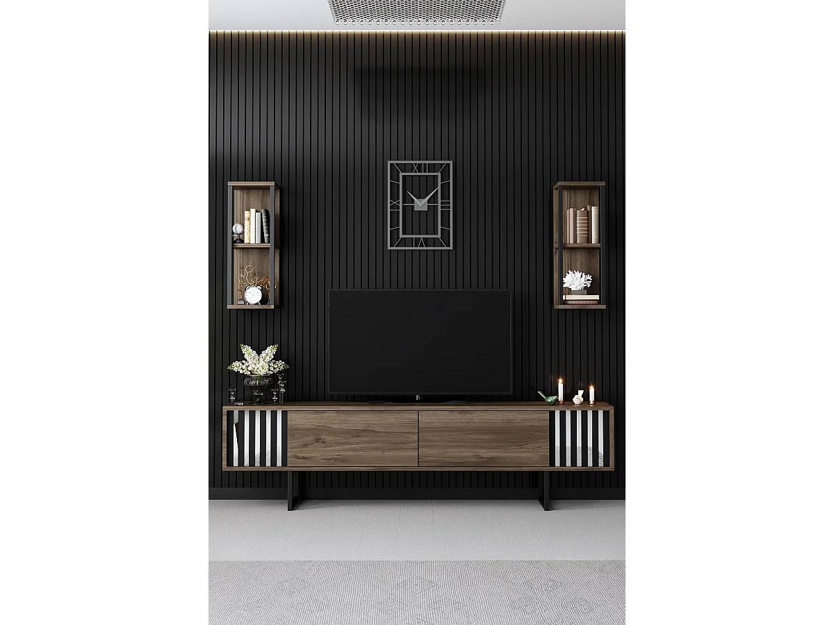 Meuble TV en bois "Chrome Line" - 180 x 30 x 48 cm - NoyerNoir