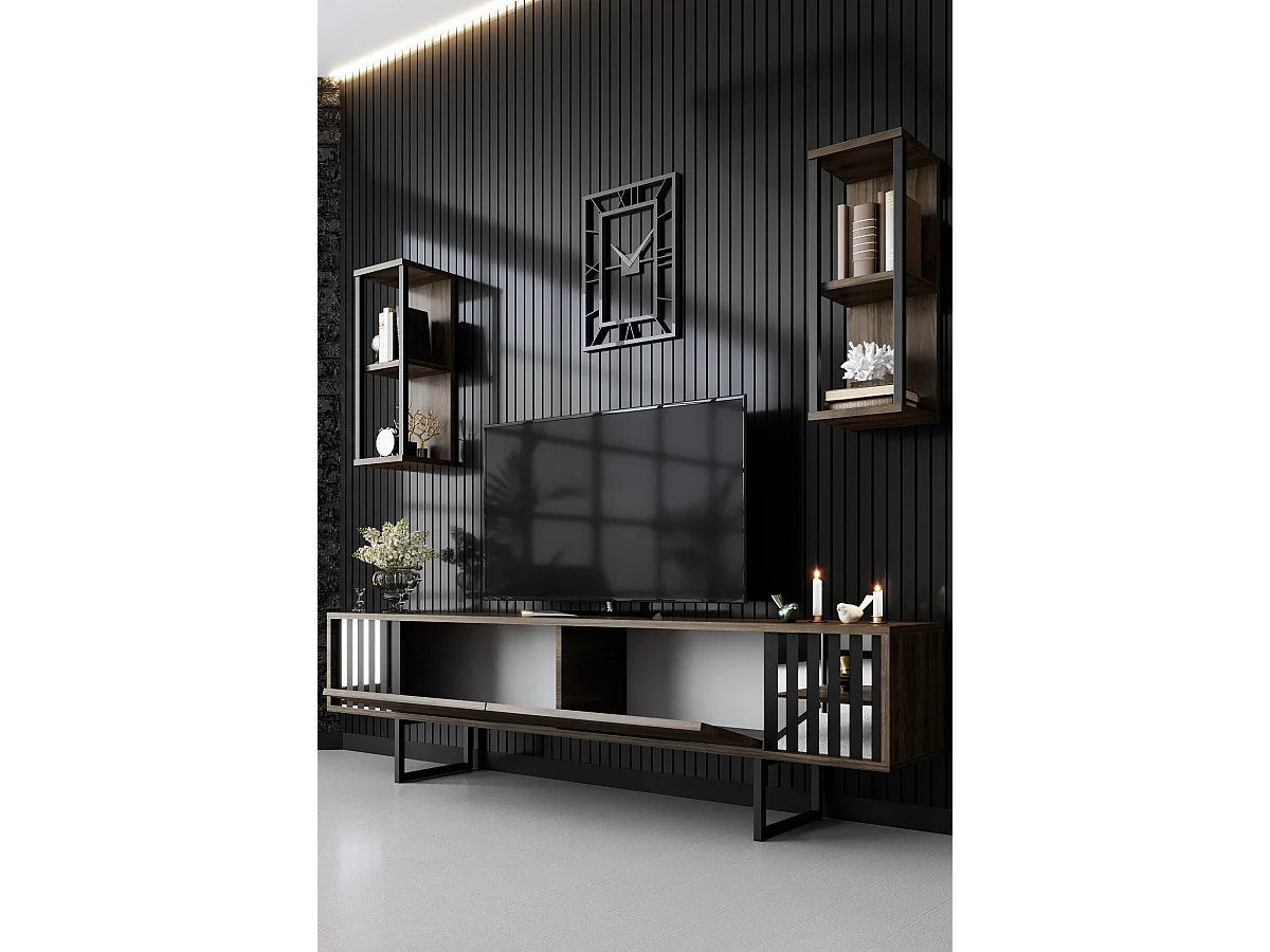 Meuble TV en bois "Chrome Line" - 180 x 30 x 48 cm - NoyerNoir